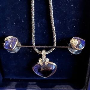 SWAROVSKI Oceanic Crystal Purple Heart Necklace and Earrings Set